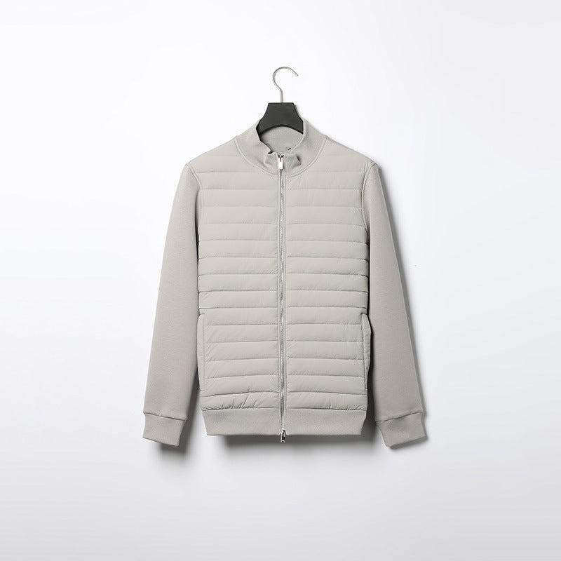 Lightweight Stand Collar Coat For Men Fashion Stitching Knitted Jacket Winter Outwear