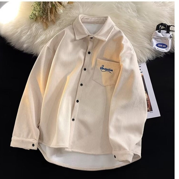 Mens Retro Casual Corduroy Shirt Coat