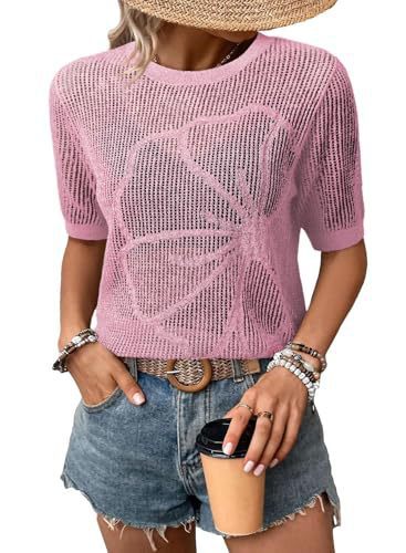 Women's Summer Crew Neck Short Sleeve Knitted Top