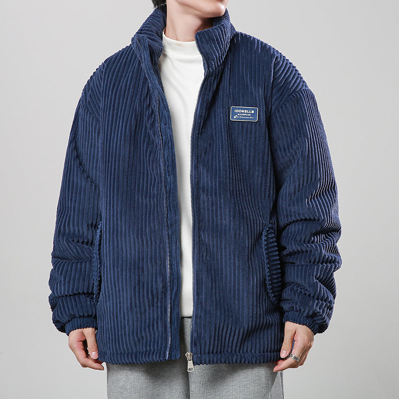 Winter Corduroy Cotton-padded Coat Warm Stand Collar Zipper Jacket Casual Outdoor Streetwear Men's Clothing