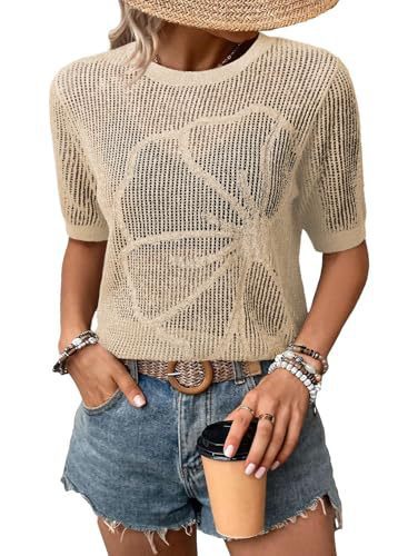 Women's Summer Crew Neck Short Sleeve Knitted Top