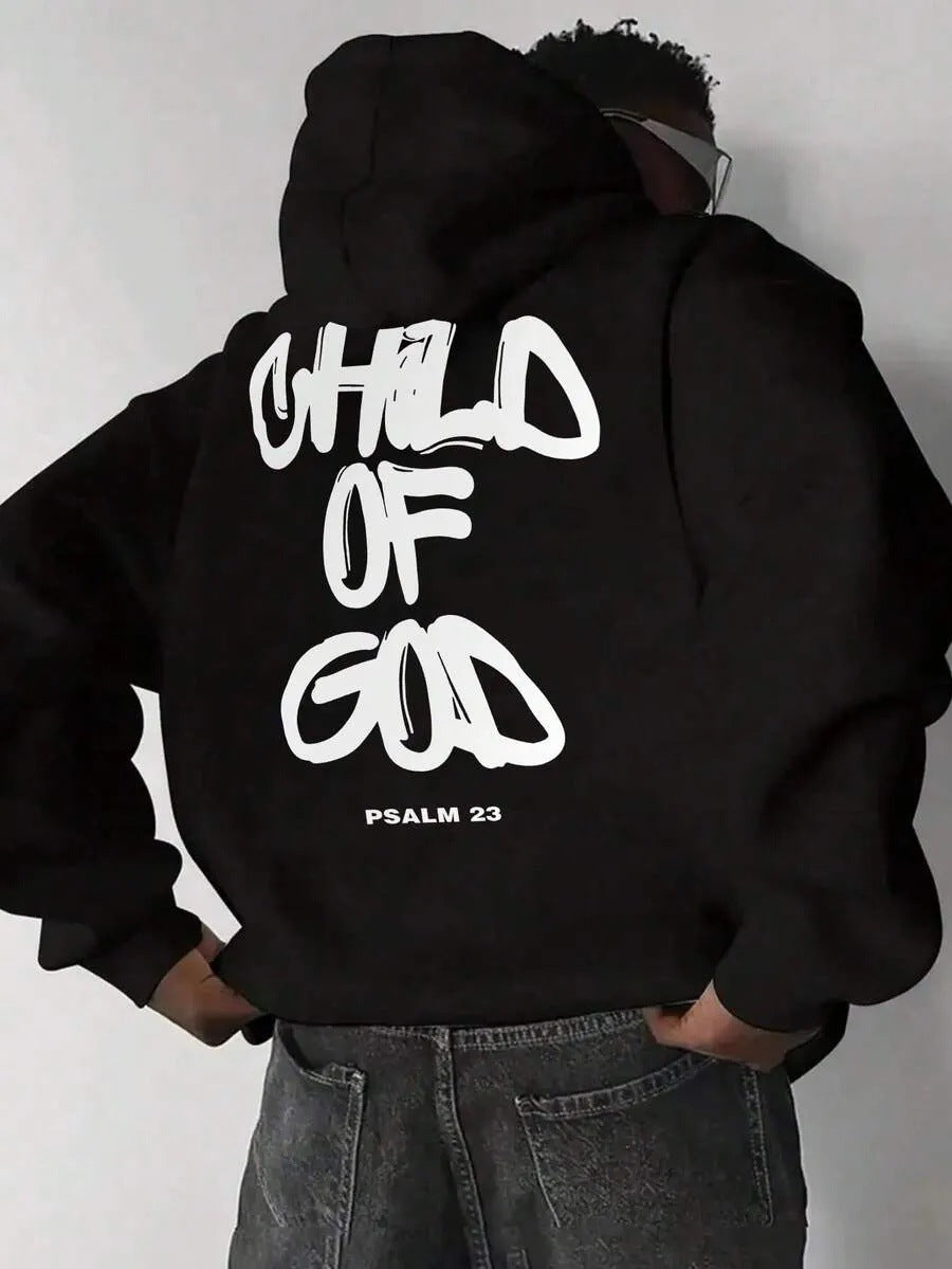 Mens Letter-Print Hoodie With Fleece-Lined Pullover Top