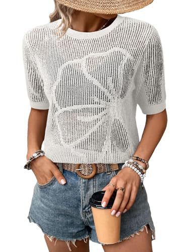 Women's Summer Crew Neck Short Sleeve Knitted Top