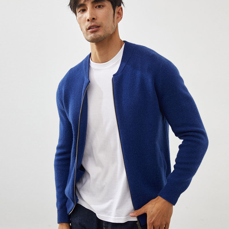 Fallwinter Mens Clothing Short Slim-fit Warm Crew-neck Cardigan Knitted Baseball Jacket