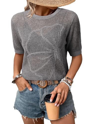 Women's Summer Crew Neck Short Sleeve Knitted Top