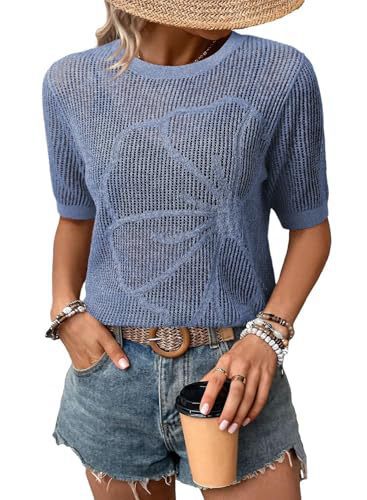 Women's Summer Crew Neck Short Sleeve Knitted Top
