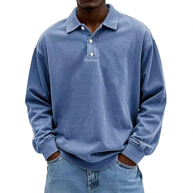 Fall Men's Long Sleeve Polo Shirts Casual Breathable Comfortable Tees Shirt Solid High Quality Sweatshirt Male T-Shirt