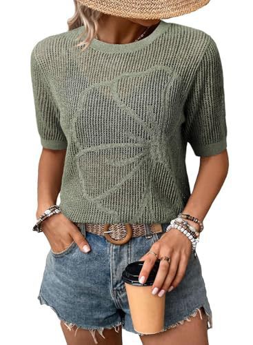 Women's Summer Crew Neck Short Sleeve Knitted Top
